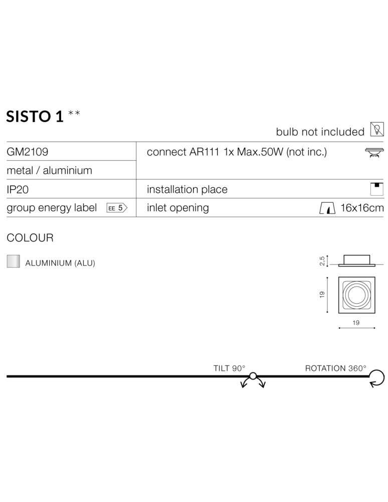 Flush-mounted directional lights - Azzardo SISTO 1 ALUMINIUM 1xES111 Recessed Aluminum AZ0793 - product kolory-swiatla.pl 2