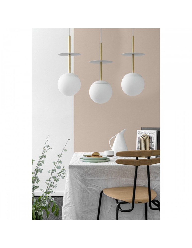 Pendant lamps - UMMO PLAAT A 3L white triple ceiling lamp with brass PLL331P0. - product kolory-swiatla.pl 2