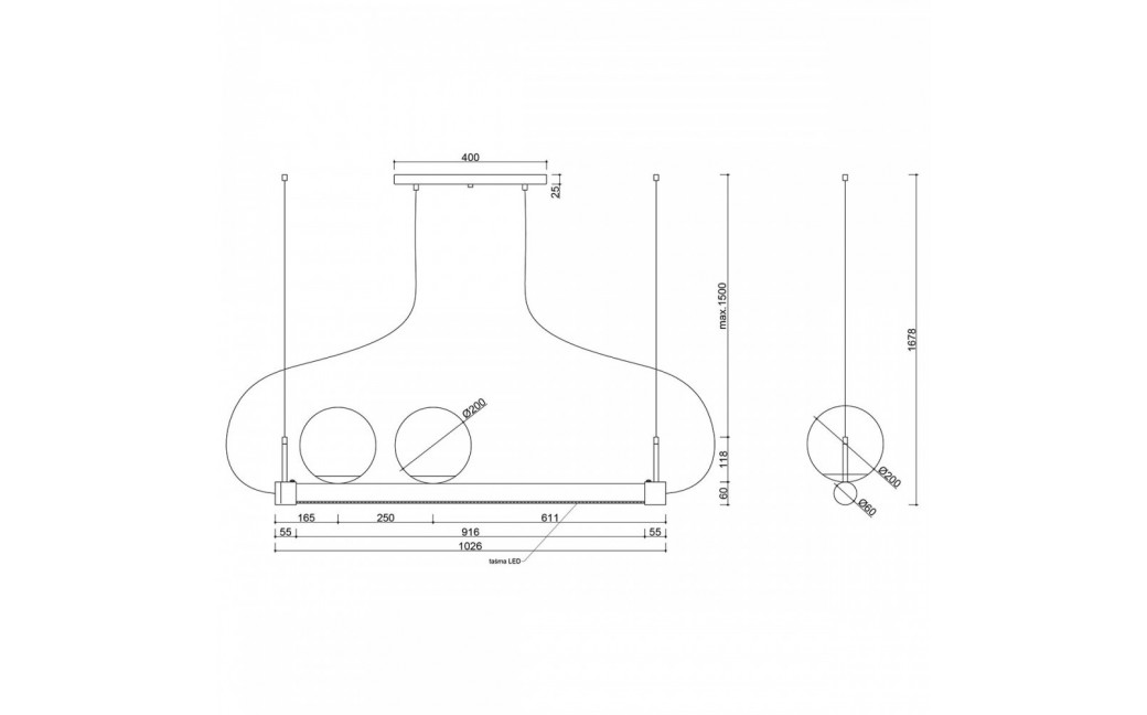 UMMO LIGNE czarna lampa wisząca z taśmą LED LIG222P61