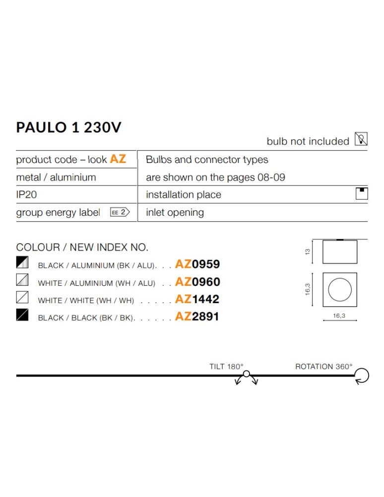 Ceiling luminaires for replaceable light source - Azzardo PAULO 1 230V BLACK/ALU 1xES111 Surface Mounted Aluminum AZ0959 - product kolory-swiatla.pl 2