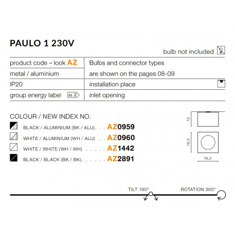 Azzardo PAULO 1 230V WHITE/ALU 1xES111 Natynkowa Biały/Aluminium AZ0960