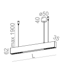 Pendant lamps - Aqform RAFTER pendant points LED section 133cm 19W 1920lm 50595 - product 2