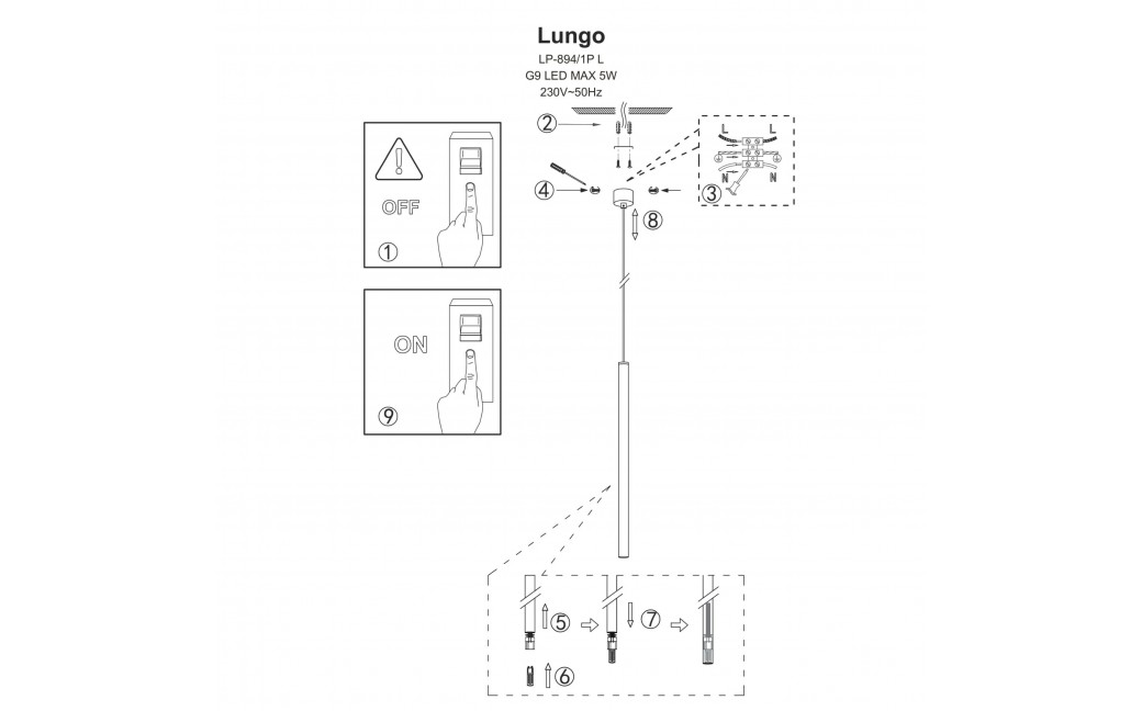 Light Prestige Lungo 1 złota lampa wisząca LP-894/1P GD 1xG9 złoty