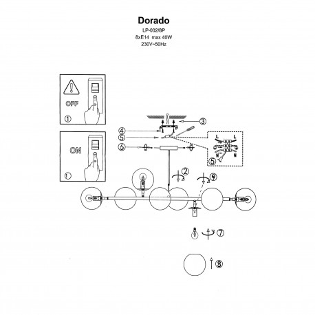 Light Prestige Dorado 8 lampa wisząca czarna LP-002/8P BK 8xE14 czarny/biały