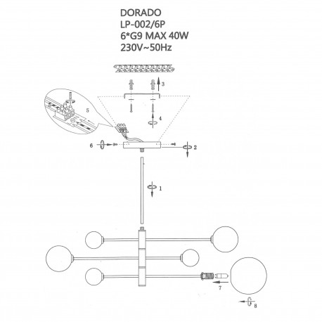 Light Prestige Dorado 6 lampa wisząca czarna LP-002/6P BK 6xG9 czarny / biały