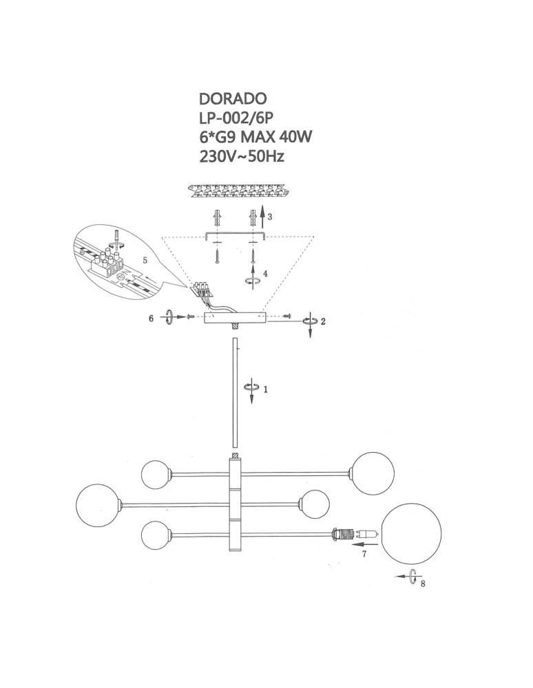 Pendant lamps spheres - Light Prestige Dorado 6 pendant lamp black LP-002/6P BK 6xG9 black / white - product kolory-swiatla.pl 4