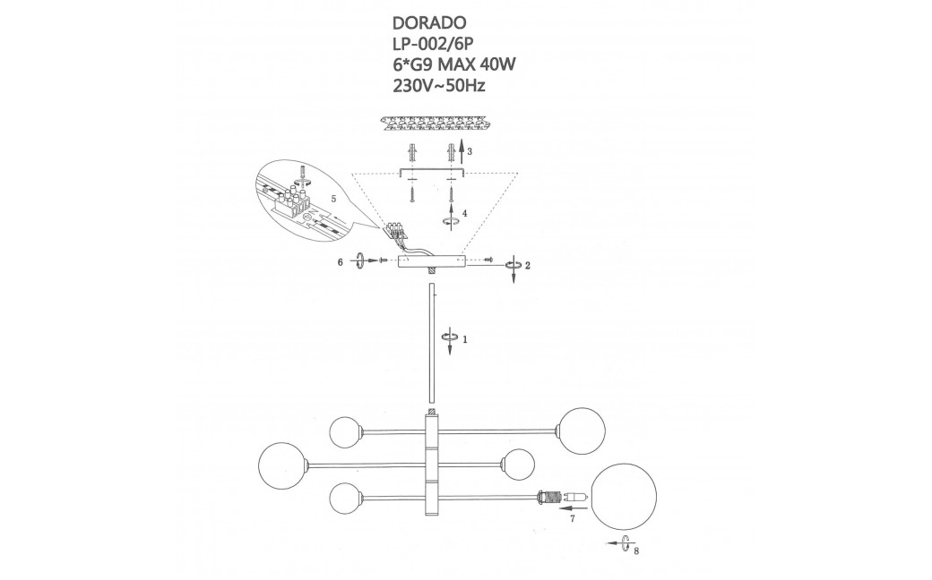 Light Prestige Dorado 6 lampa wisząca czarna LP-002/6P BK 6xG9 czarny / biały