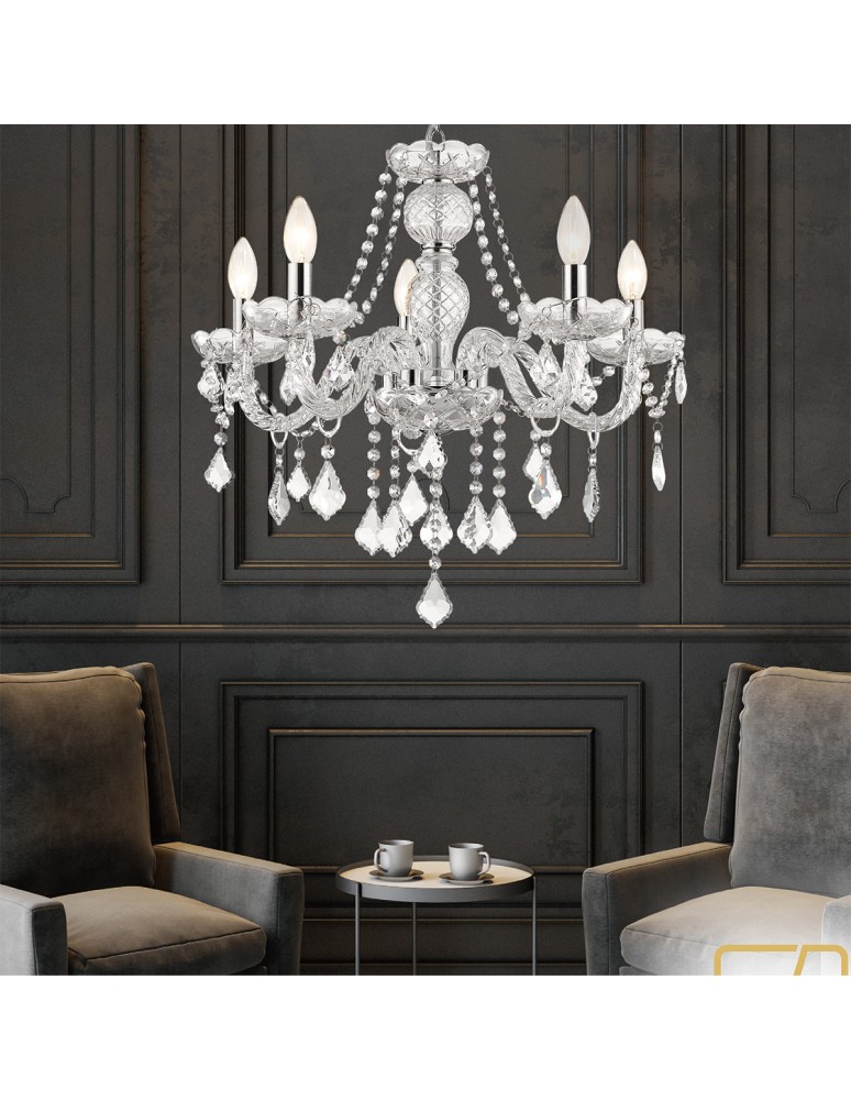 Glamour chandeliers - Light Prestige Cristallo 5 pendant E14 transparent LP-2940/5P - product kolory-swiatla.pl 3