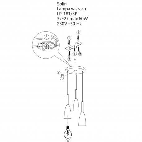 Light Prestige Solin 3 wisząca czarna E27 czarny LP-181/3P BK