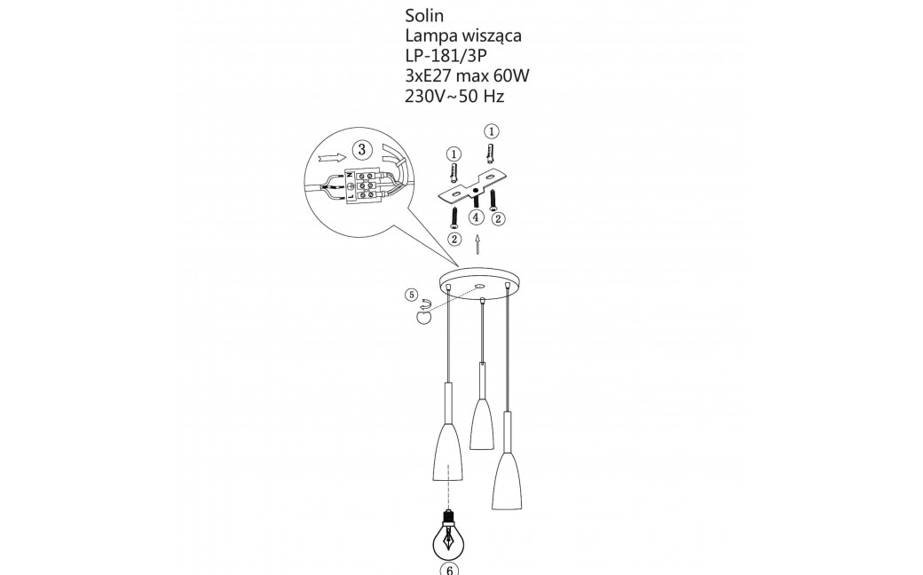 Light Prestige Solin 3 wisząca czarna E27 czarny LP-181/3P BK