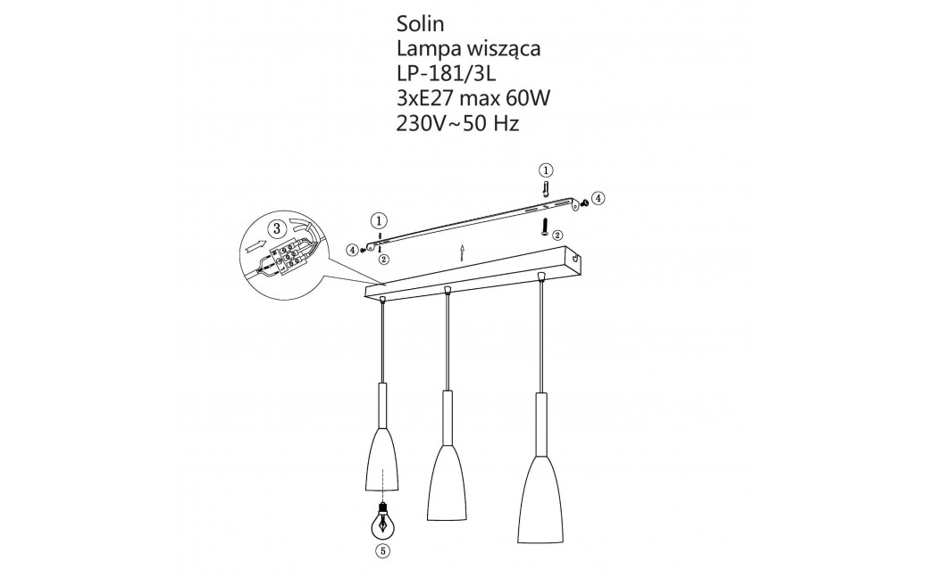 Light Prestige Solin 3 wiszaca linia biala E27 biały LP-181/3L WH