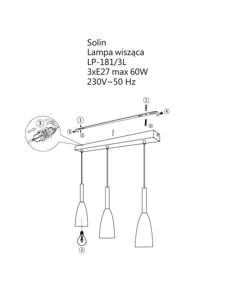 Pendant lamps on a strip - Light Prestige Solin 3 pendant line grey E27 grey LP-181/3L GR - product kolory-swiatla.pl 5