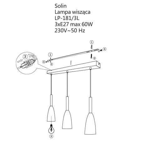 Light Prestige Solin 3 wiszaca linia szara E27 szary LP-181/3L GR