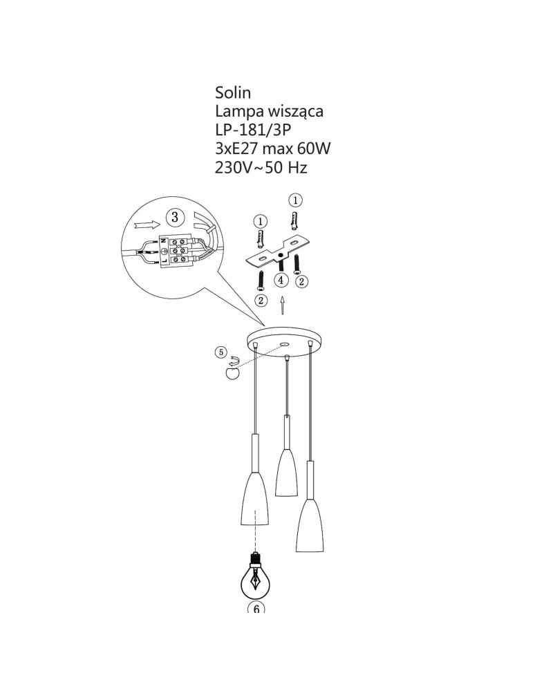 Pendant lamps - Light Prestige Solin 3 pendant plate black/gold E27 black/gold LP-181/3P BK/GD - product kolory-swiatla.pl 4