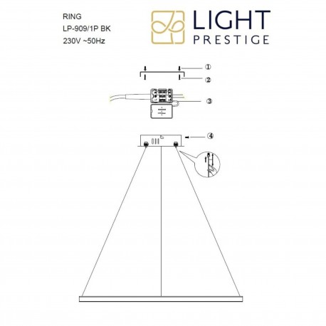 Light Prestige Ring lampa wisząca duża czarna 3000K LP-909/1P L BK 1xLED czarny