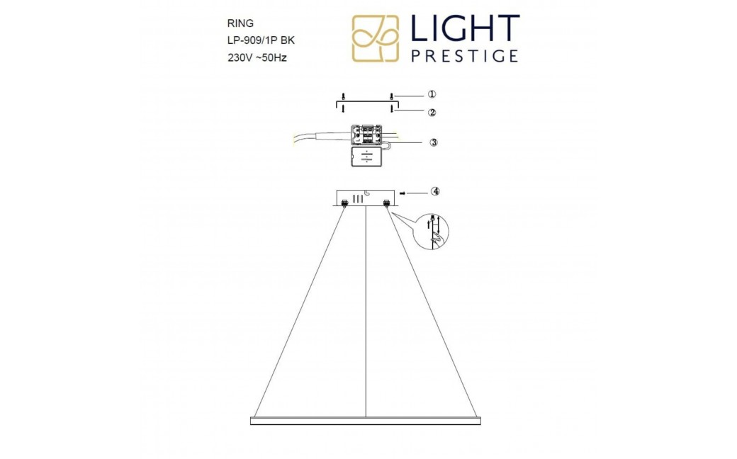 Light Prestige Ring lampa wisząca duża czarna 3000K LP-909/1P L BK 1xLED czarny