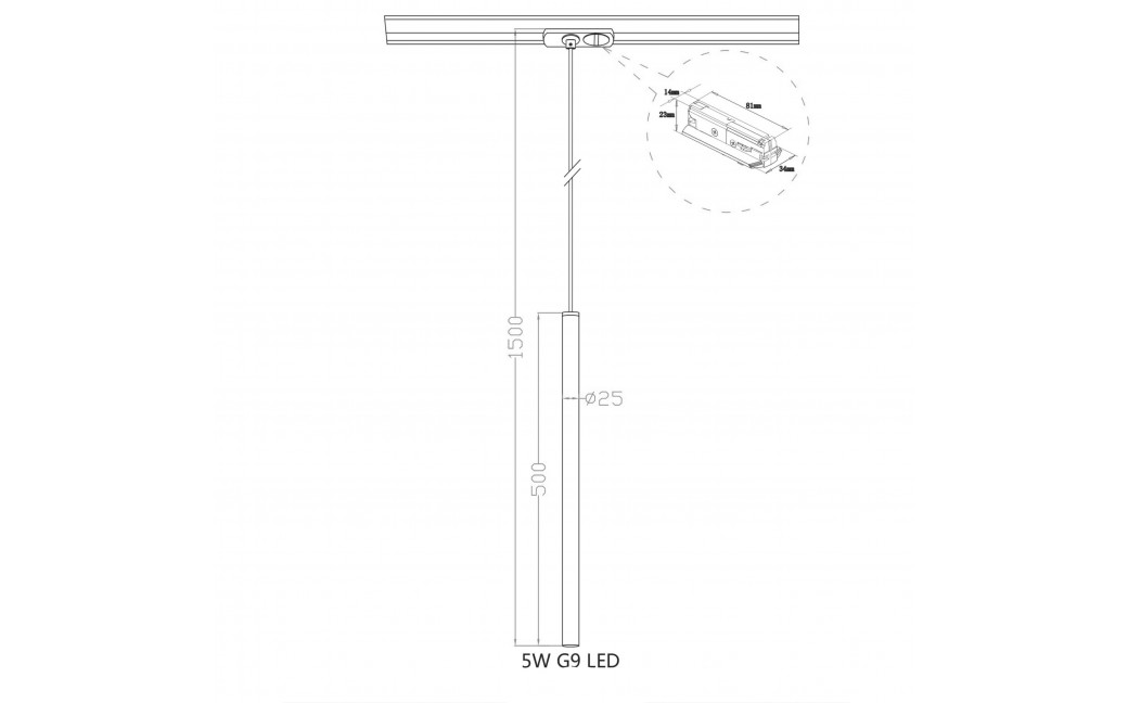 Light Prestige Lungo 1 czarna wisząca do szynoprzewodu 1F LP-894/1P BK 1F 1xG9 czarny