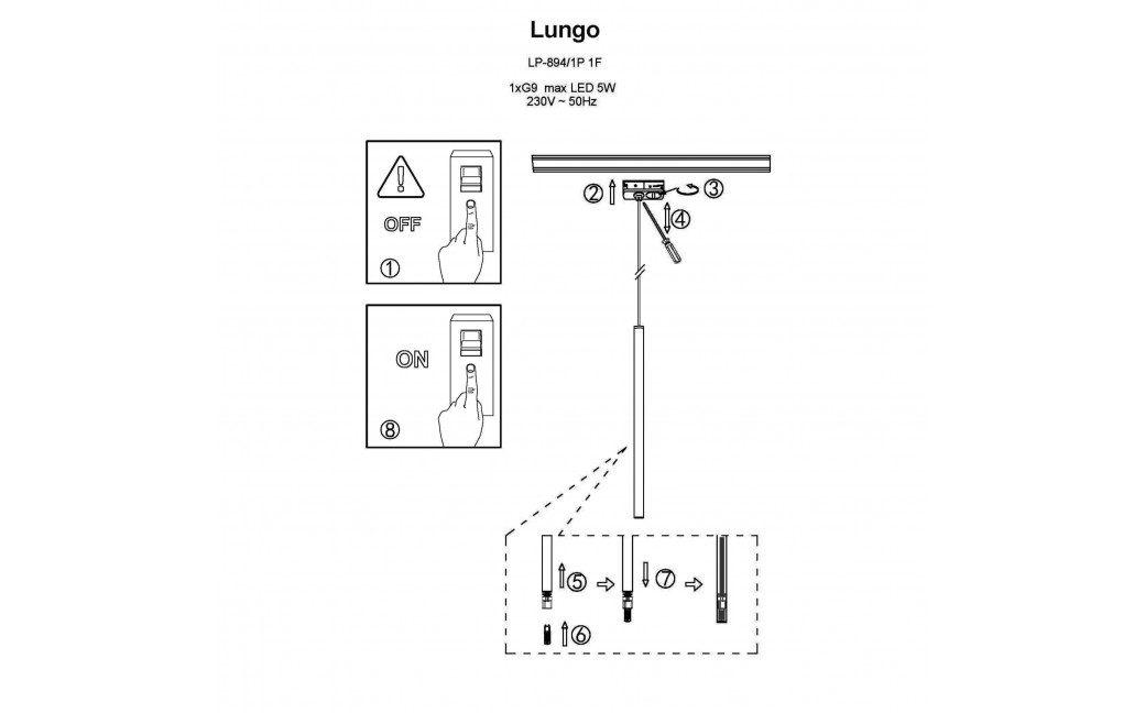 Light Prestige Lungo 1 czarna wisząca do szynoprzewodu 1F LP-894/1P BK 1F 1xG9 czarny