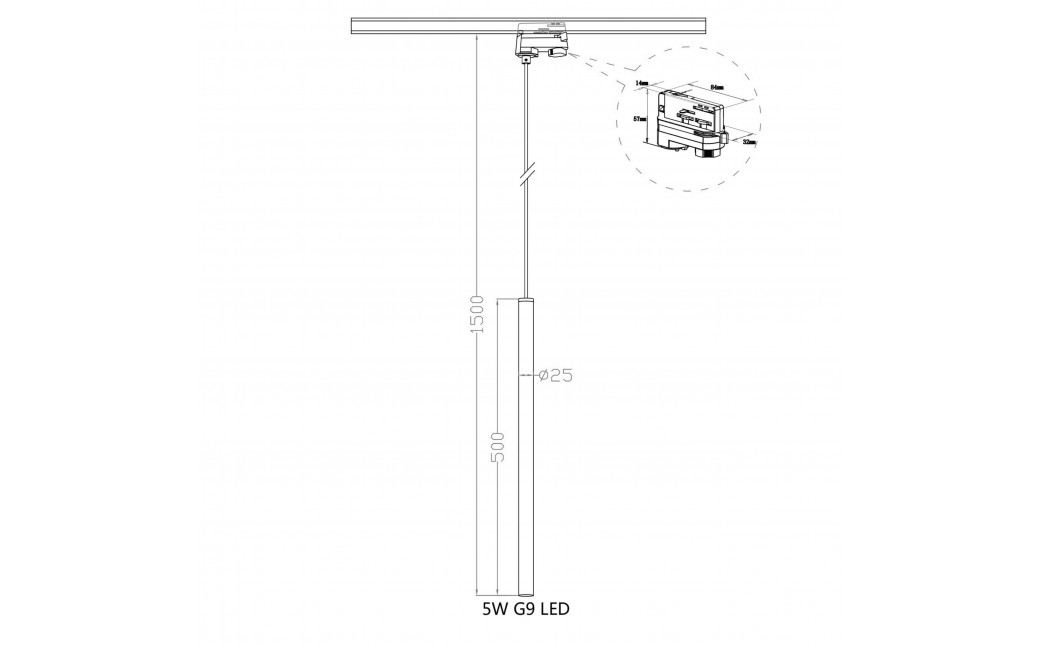 Light Prestige Lungo 1 czarna wisząca do szynoprzewodu 3F LP-894/1P BK 3F 1xG9 Czarny