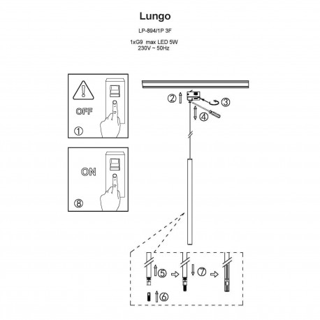 Light Prestige Lungo 1 czarna wisząca do szynoprzewodu 3F LP-894/1P BK 3F 1xG9 Czarny