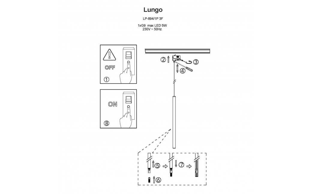 Light Prestige Lungo 1 czarna wisząca do szynoprzewodu 3F LP-894/1P BK 3F 1xG9 Czarny