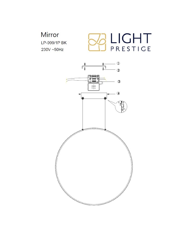 Pendant lamps circles - Light Prestige Mirror pendant lamp large black IP44 LP-999/1P L BK 1xLED black - product kolory-swiatla.pl 12