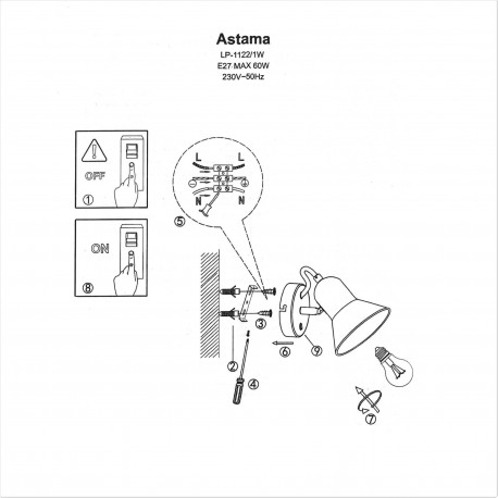 Light Prestige Astama kinkiet czarny E27 czarny LP-1122/1W BK