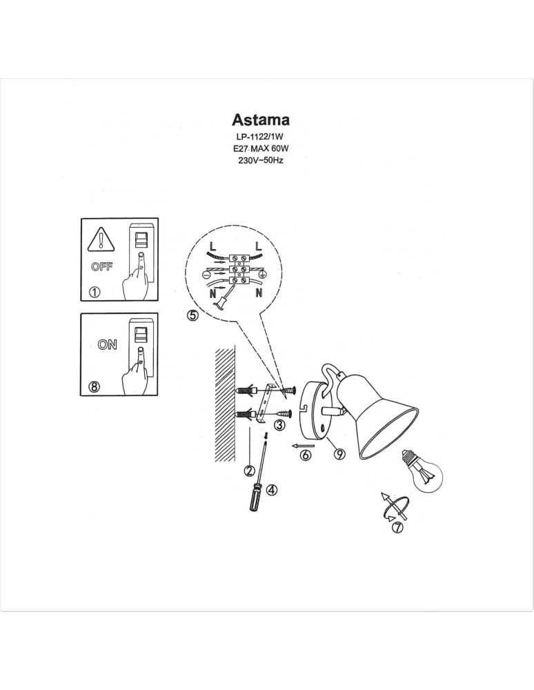 Loft wall lamps - industrial - Light Prestige Astama wall lamp black E27 black LP-1122/1W BK - product kolory-swiatla.pl 13