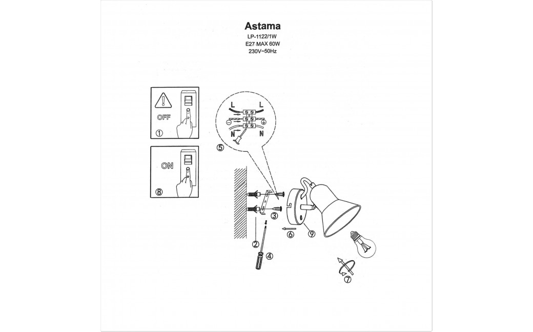 Light Prestige Astama kinkiet czarny E27 czarny LP-1122/1W BK