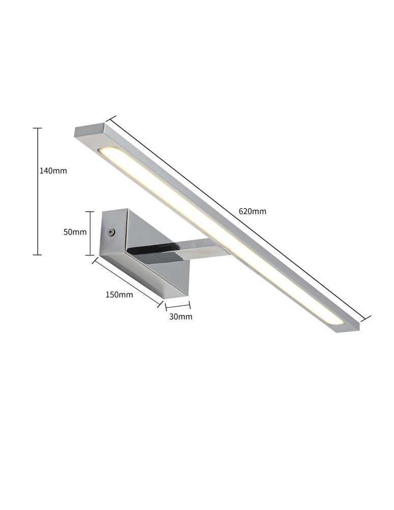 Bathroom wall lamps - Light Prestige Isla large chrome wall lamp with IP44 4000K LED chrome GS-LWB-20W CH - product kolory-swiatla.pl 8
