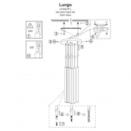 Light Prestige Lungo 7 czarna lampa wisząca LP-894/7P BK 7xG9 czarny