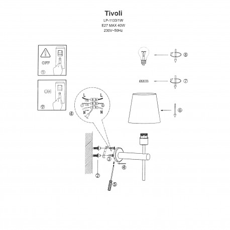 Light Prestige Tivoli kinkiet czarny E27 czarny / biały LP-1133/1W BK