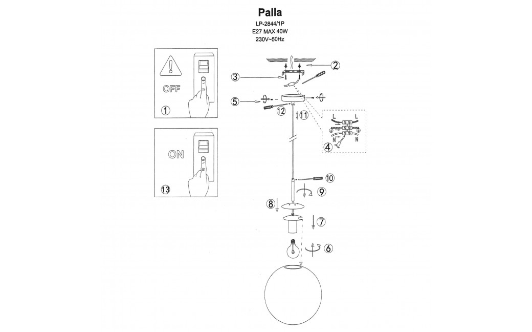 Light Prestige Palla wisząca chrom E27 srebrny/transparentny LP-2844/1P CH