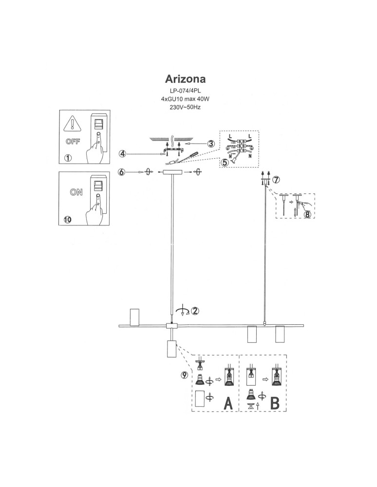 Pendant lamps - Light Prestige Arizona 4 line black/gold pendant lamp LP-074/4PL BK/GD 4xGU10 black/gold - product kolory-swiatla.pl 8