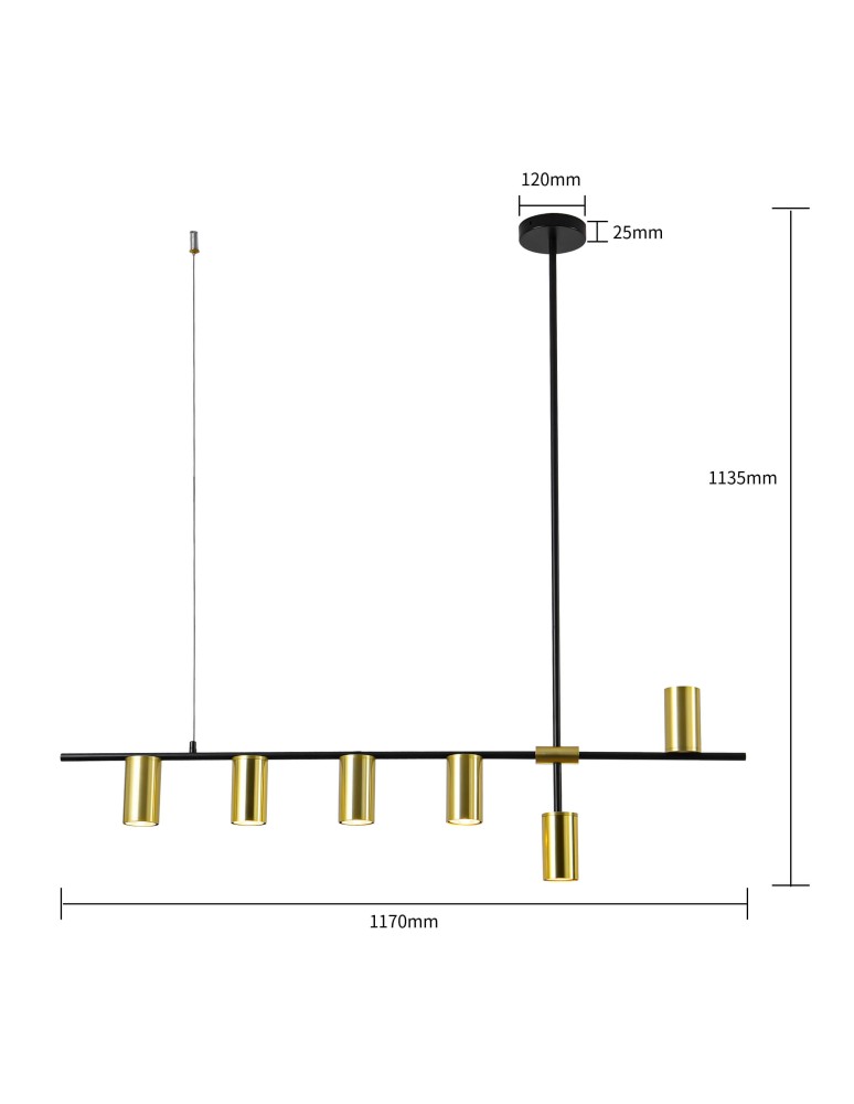 Pendant lamps - Light Prestige Arizona 6 line black/gold pendant lamp LP-074/6PL BK/GD 6xGU10 black/gold - product kolory-swiatla.pl 7