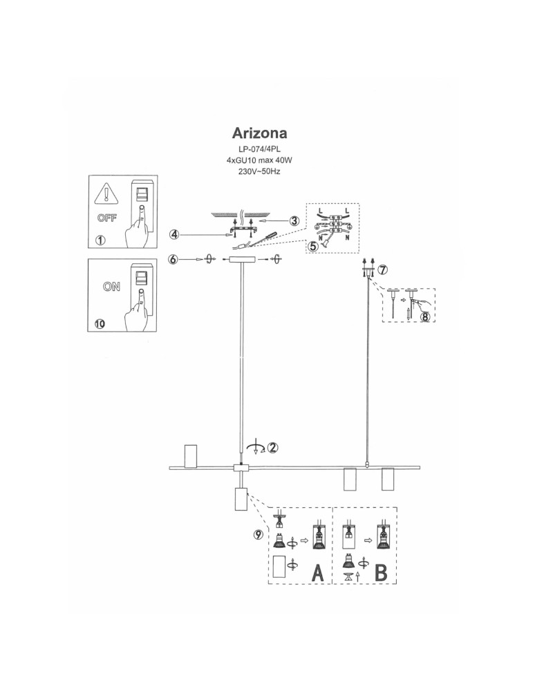 Pendant lamps - Light Prestige Arizona 6 line black/gold pendant lamp LP-074/6PL BK/GD 6xGU10 black/gold - product kolory-swiatla.pl 8