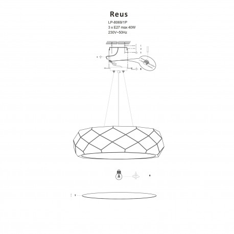 Light Prestige Reus wisząca biała E27 biały LP-8069/1P WH