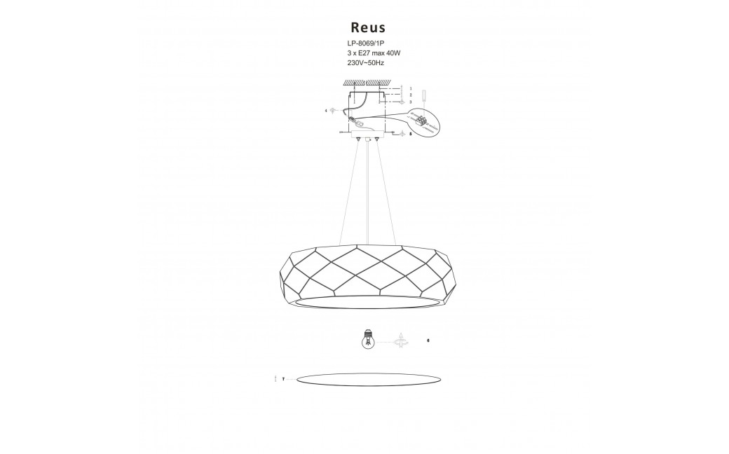 Light Prestige Reus wisząca biała E27 biały LP-8069/1P WH