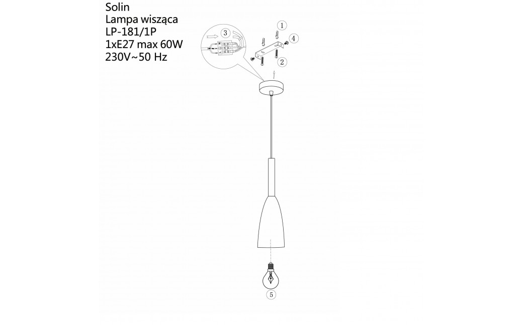 Light Prestige Solin wisząca czarna E27 czarny LP-181/1P BK