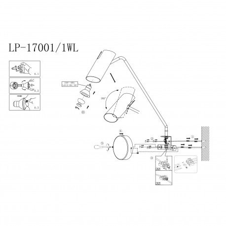 Light Prestige Futuro 1 kinkiet złoty/czarny z wysięgnikiem GU10 czarny/złoty LP-17001/1WL GD/BK