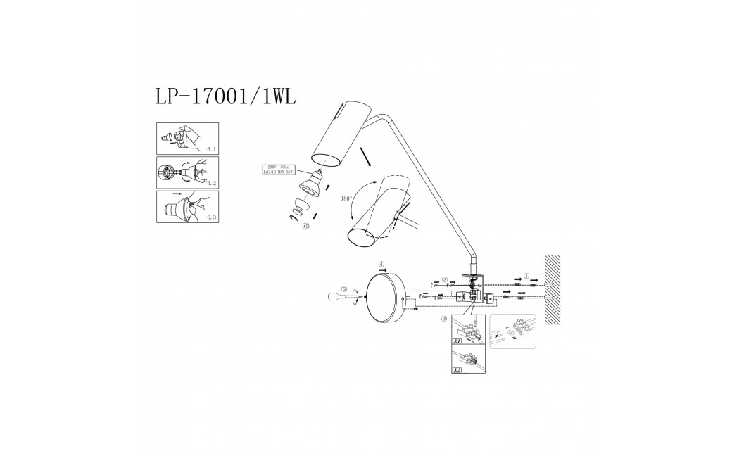 Light Prestige Futuro 1 kinkiet złoty/czarny z wysięgnikiem GU10 czarny/złoty LP-17001/1WL GD/BK