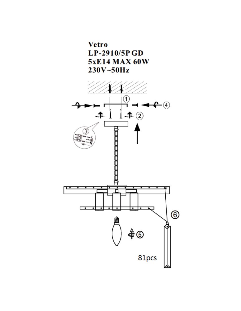 Glamour chandeliers - Light Prestige Vetro pendant E14 transparent LP-2910/5P - product kolory-swiatla.pl 10
