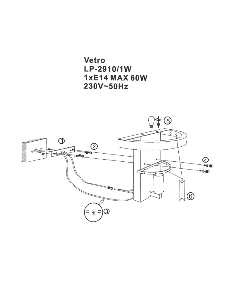 Glamour wall lamps - Light Prestige Vetro wall lamp E14 transparent/chrome LP-2910/1W - product kolory-swiatla.pl 6