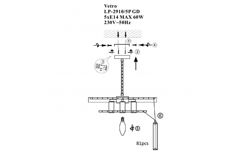 Light Prestige Vetro lampa wisząca antyczne złoto LP-2910/5P AGD 5xE14 antyczne złoto