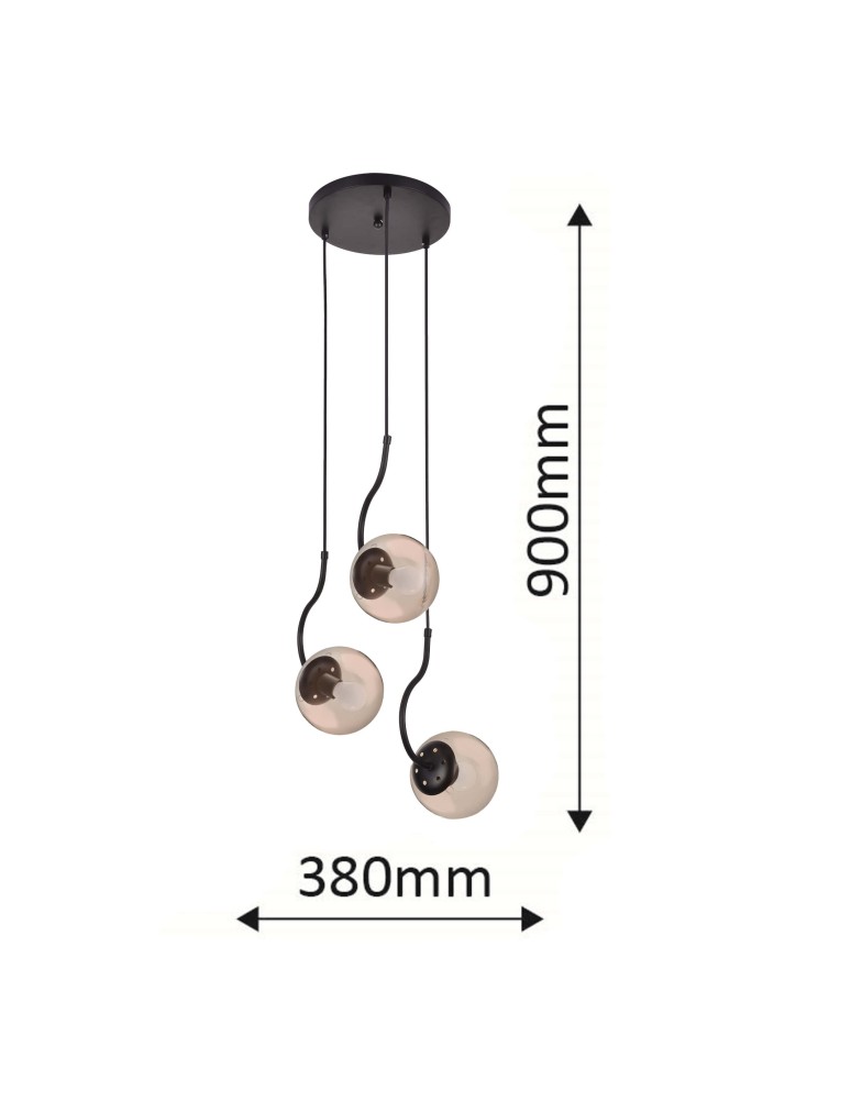 Pendant lamps - Light Prestige Hook 3 pendant black E27 black/amber lampshade LP-125/3P BK - product kolory-swiatla.pl 3