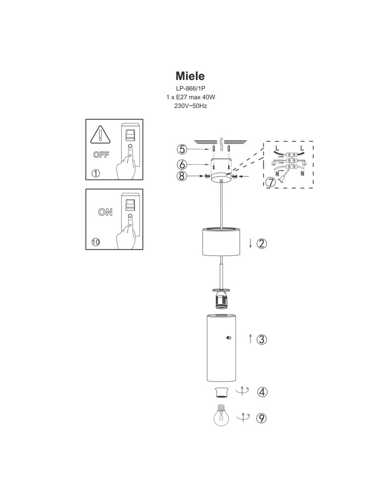 Pendant lamps - Light Prestige Miele pendant lamp E27 1x40W smoke/gold LP-866/1P L SM/GD - product kolory-swiatla.pl 10
