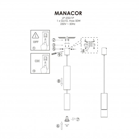 Light Prestige Manacor Lampa wisząca GU10 1x50W złoty/transparentny LP-232/1P GD