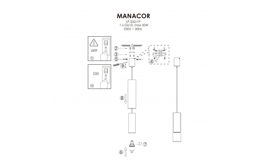 Light Prestige Manacor Lampa wisząca GU10 1x50W złoty/transparentny LP-232/1P GD