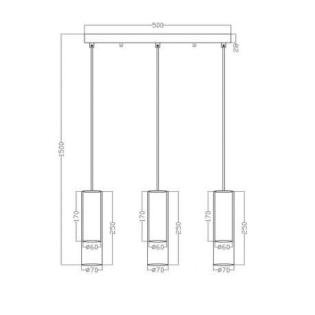 Light Prestige Manacor Lampa wisząca GU10 3x50W czarny/transparentny LP-232/3L BK