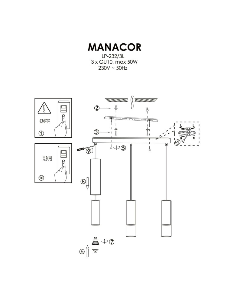 Triple pendant lamps - Light Prestige Manacor GU10 3x50W gold/transparent pendant lamp LP-232/3L GD - product kolory-swiatla.pl 4